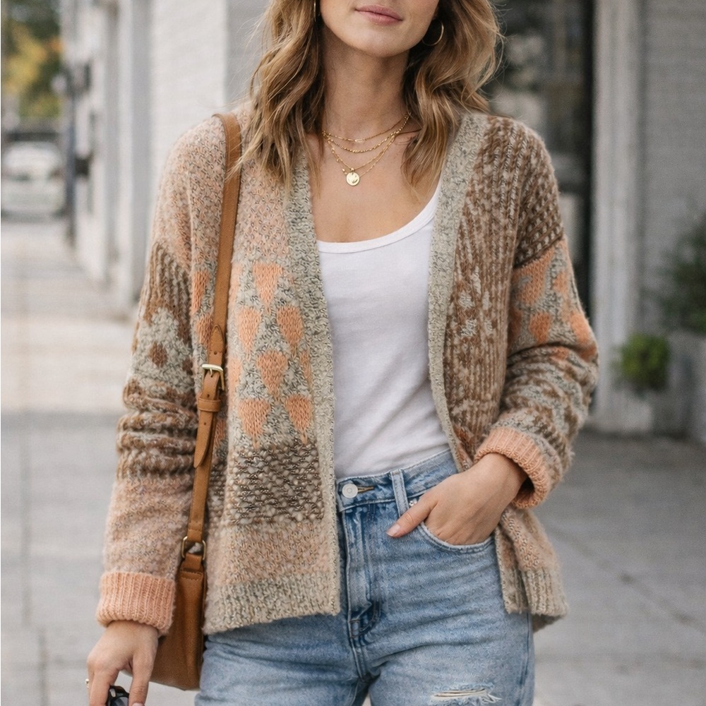 Sincerely Jules sweater Earthy Tones Knit cozy soft casual Cardigan  size small